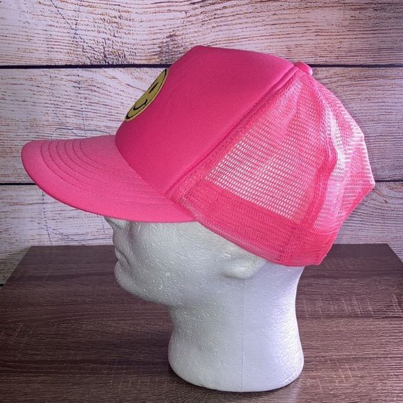 Unisex Adjustable Hot Pink Happy Face Trucker Hat by Cobra Hats - Picture 4 of 9